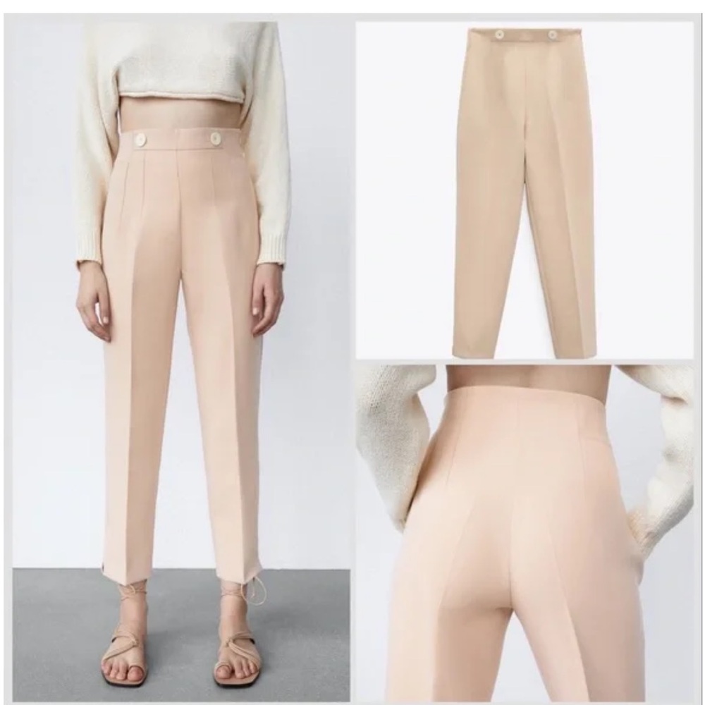 ZARA Beige High Rise Ankle Pants Size Small 1608-234-743
